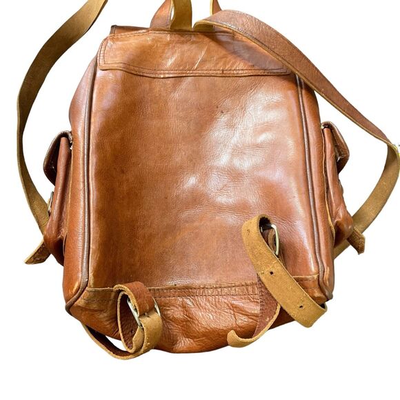 Vintage Tan Leather Drawstring Backpack Rucksack Rugged Bag Brown main image 6